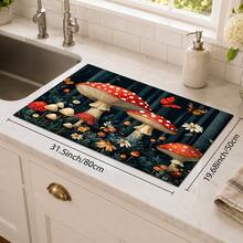1pc Colorful Mushroom Kitchen Countertop Mat, Black Floral Pattern Diatomaceous Earth Absorbent Drainage Mat, Non-Slip Coffee Machine Mat And Dish Drying Mat - Multicolor - View 12