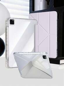 1件透明壓克力 Y-Fold 芋紫色平板保護殼，相容 iPad Mini6/7/Air/Air2/9.7/10.2/10.5/10.9 (Air4-Air8)/Pro 11/10th Gen/A16/Pro 11 2024，全透明壓克力背殼，絲綢紋理 8-Fold 翻蓋，可調節支架，自動休眠/喚醒，內置筆槽，不含筆，部分機型附相機框 - 蒟蒻紫 - 查看 8