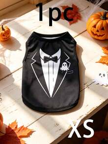 1pc Halloween Dog T-Shirt, Gentleman Tuxedo Print Pet Sleeveless Vest With Ghost Pattern, Cute Puppy Outfit, Suitable For Small And Medium Dogs, Party And Daily Wear Dog Clothes - Multicolor - View 11