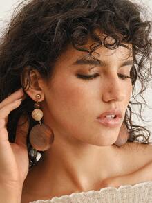 Nocturel 2pcs Brown Wood & Rattan Woven Bead & Disc Dangle Earrings - Multicolor - View 3
