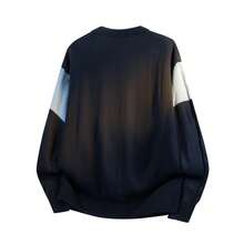 Men's Colorblock Chunky Knit Crew Neck Pocket Bear Embroidered Loose Casual Pullover Sweater - Navy Blue - View 3