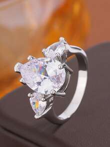 極簡橢圓水滴梨形 Paraiba 幾何戒指，藍色女款珠寶禮物，情人節適用 - 白色 - 查看 2