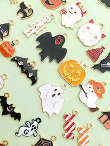 10/20/30/50pcs Random Enamel Halloween Pendants, Ghost Pumpkin Witch Metal Charms, DIY Earrings Necklace Keychain Jewelry Making - Multicolor - View 2