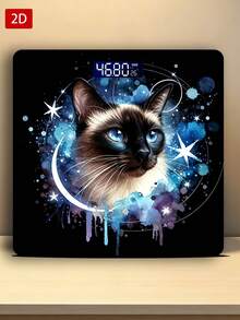1pc Body Weight Scale/Cat Scale/Sky & Moon Pattern/Backlit LED Display/High Precision/Max Capacity 400lbs/180kg/Tempered Glass Surface/Temperature Detection - A - View 3