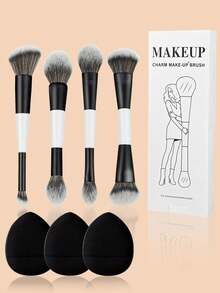 4pcs Multi-Function Makeup Brush Set, Foundation Brush, Contour Brush, Powder Brush, Highlighter Brush, Concealer Brush, Blush Brush, Soft Fiber Professional Makeup Tools, Travel Essential, Gift For Women And Girls - White - View 6