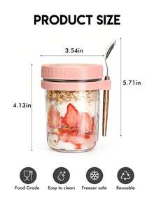 Meoky 12oz/350ml [1/2pcs] Overnight Oats Jar With Spoon And Lid, Sealed Oat Container With Scale, Portable Mason Jar Cereal Storage Container - Pink/1pcs - View 5