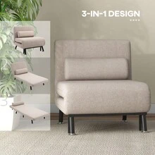 Silla Cama Plegable con Respaldo Ajustable, Color Gris Oscuro, Disponible en Sitio - Beige + Acero - Ver 5