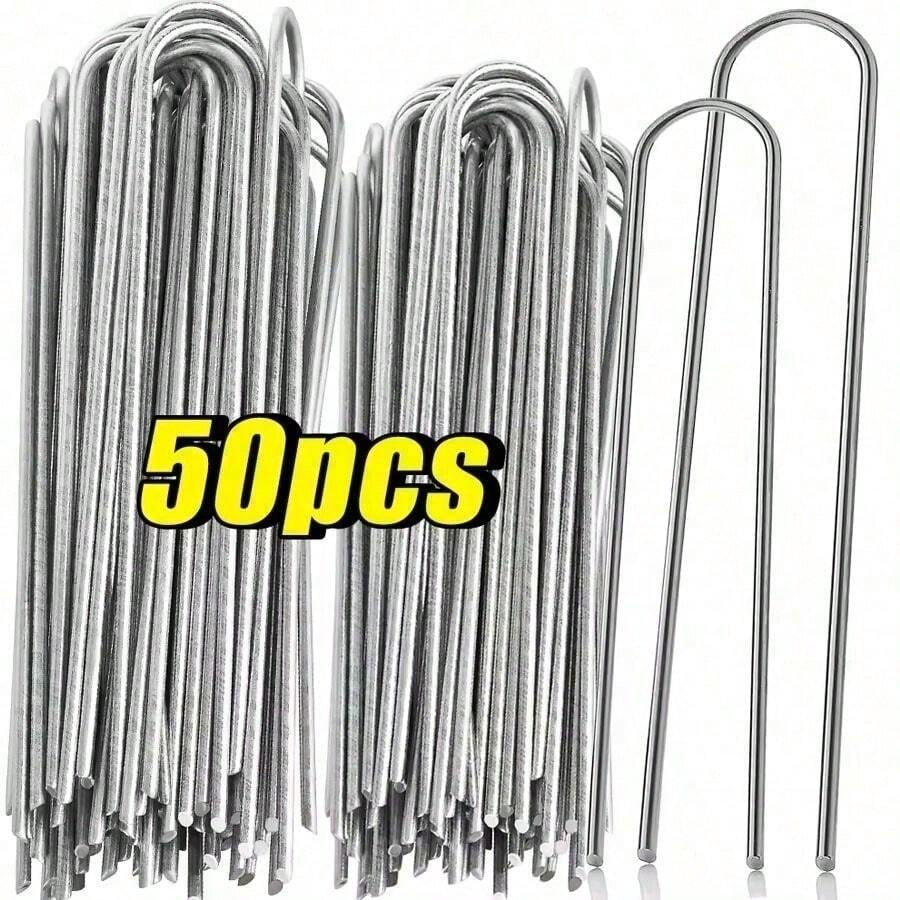 U-Type Garden Staples Heavy-Duty Fence Tubing Stakes Sod Pins Galvanized Landscape Spike For Holding Lawns Barrier Ground Nail - Multicolor - View 1