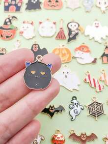 10/20/30/50pcs Random Enamel Halloween Pendants, Ghost Pumpkin Witch Metal Charms, DIY Earrings Necklace Keychain Jewelry Making - Multicolor - View 3