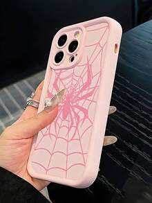 Phone Case - Fashionable Cute Pink Spider Web Pattern Phone Case, Anti-Slip Anti-Drop Compatible With IPhone18/18Pro/18ProMax/17/17Pro/17ProMax/16/16Pro/16ProMax/15/15Pro/15ProMax/14/13/12/11 - Pink - View 1