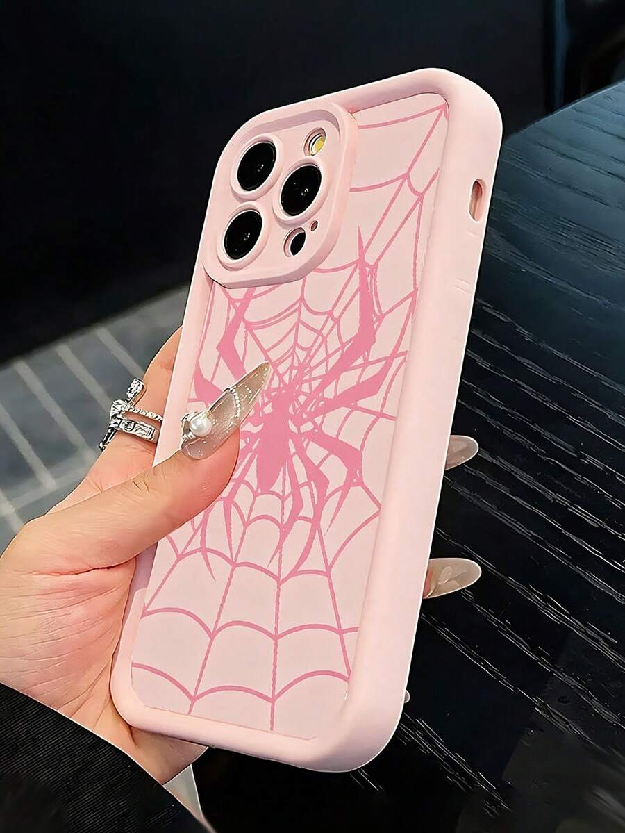 Phone Case - Fashionable Cute Pink Spider Web Pattern Phone Case, Anti-Slip Anti-Drop Compatible With IPhone18/18Pro/18ProMax/17/17Pro/17ProMax/16/16Pro/16ProMax/15/15Pro/15ProMax/14/13/12/11 - Pink - View 1