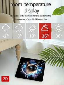 1pc Body Weight Scale/Cat Scale/Sky & Moon Pattern/Backlit LED Display/High Precision/Max Capacity 400lbs/180kg/Tempered Glass Surface/Temperature Detection - A - View 7