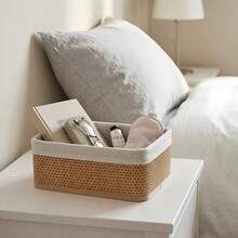 3pcs Woven Storage Baskets With Removable Fabric Liners, Natural Bamboo Rattan Appearance, Kitchen Storage Boxes, Wardrobe Organizer Baskets, Woven Baskets, Multi-Purpose Decorative Storage Boxes, Suitable For Bathroom, Bedroom, Cabinet, Drawer, Wardrobe, Office And More. - View 8