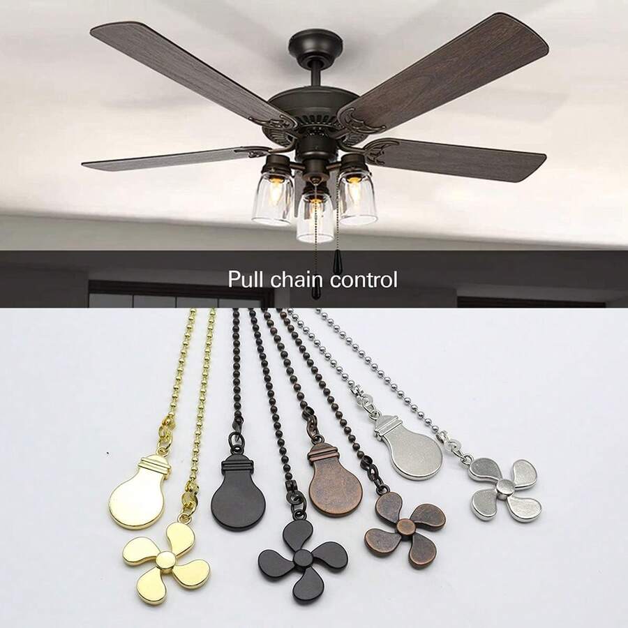 1 Set Ceiling Fan Pull Chain, Bulb And Fan Pattern Pull Chain Extension Fan Pull Chain Pendant 12 Inch Ceiling Fan Chain Extender With Ball Fan Chains Connector - Black - View 1