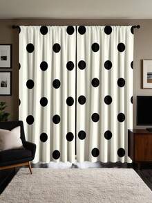 2 piezas Cortinas con estampado de lunares grandes en blanco y negro, impresión de un solo lado, semi-opacas - Cortinas con bolsillo para barra, decoración para dormitorio, sala de estar, cocina, múltiples tamaños disponibles, protección de privacidad, lavables a máquina, resistentes a la decoloración (barra no incluida) - Multicolor - Ver 6
