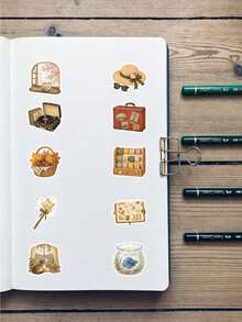 53pcs Vintage Pastoral Watercolor Cozy Life Sticker Pack, Retro Aesthetic Warm Home Cat Window, Coffee, Bakery, Travel Stationery, Waterproof Vinyl Stickers, Suitable For Planner, Notebook, Laptop, Water Bottle, Journal, Gift Wrapping, Perfect Gift - Vintage Accessories - View 5