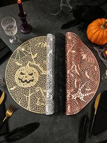 1/4/6pcs Halloween Bat & Pumpkin PVC Gold Foil Placemats, Heat-Resistant Non-Slip Table Mats For Hotel Restaurant Decor, Western Style Table Mats Suitable For Wedding Party, Valentine's Day, Halloween, Autumn Harvest Festival, Holiday Celebration, Picnic Camping, Birthday Banquet Table Decoration - Multicolor - View 4