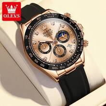 OLEVS 2875 Original Luxury Brand Men's Quartz Watch, Silicone Strap, Chronograph Function, Automatic Date, Waterproof, Moon Phase, Men's Sports Watch - One Size - View 17