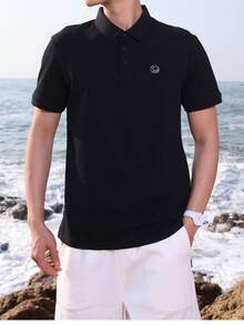 CAMEL CROWN Áo polo nam Sorona làm mát và kháng khuẩn, thoáng khí, cổ bẻ, phong cách công sở thường ngày, tay ngắn cho mùa xuân và mùa hè - Bóng đen ma quái - Xem 2