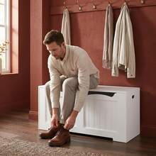 HaluPeit Multifunctional Storage Bench, Entryway Shoe-Changing Bench, Bedroom Bed End Bench, Living Room Storage Bench, 41*101*49.7cm - White - View 2