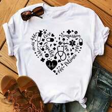 Damen T-Shirt 100% Baumwolle 180g Rundhals Harajuku-Stil, Krankenschwester Keep Calm Druck, kurze Ärmel, bequem für lässige Sommeroutfits - BT4667 - Übersicht 6