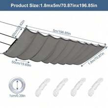 Trintion Heavy-Duty Retractable Canopy For Pergola Frame, Wave Pattern Sunscreen Netting With Reinforced Edges & Hooks - Grey - View 8