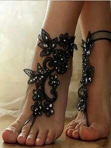 European And American Bride Beach Lace Anklet Exotic Style Wedding Supplies - Black - View 4