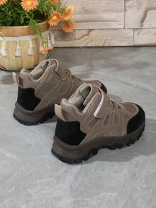 Colorblock Kids Outdoor Hiking Sports Shoes With Hook And Loop Closure, Non-Slip Thick Sole, Boys Outdoor Trekking Boots - Khaki - View 3