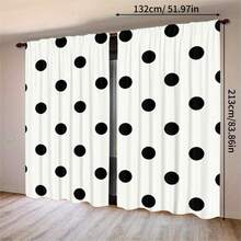 2 piezas Cortinas con estampado de lunares grandes en blanco y negro, impresión de un solo lado, semi-opacas - Cortinas con bolsillo para barra, decoración para dormitorio, sala de estar, cocina, múltiples tamaños disponibles, protección de privacidad, lavables a máquina, resistentes a la decoloración (barra no incluida) - Multicolor - Ver 10