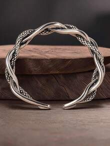 1 pieza Brazalete de bangle abierto tejido a mano, accesorio diario para hombres para un aspecto elegante - Plateado - Ver 2