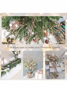10/5pcs Artificial Glitter Plant Stems With Berries, Sparkling Faux Flower Christmas Tree Decor, Wedding Party, Home Indoor Table, Bedroom Decoration, Christmas Gift, Vine DIY Decoration Accessories, Christmas Tree Christmas Plant Decor - Champagne - View 3