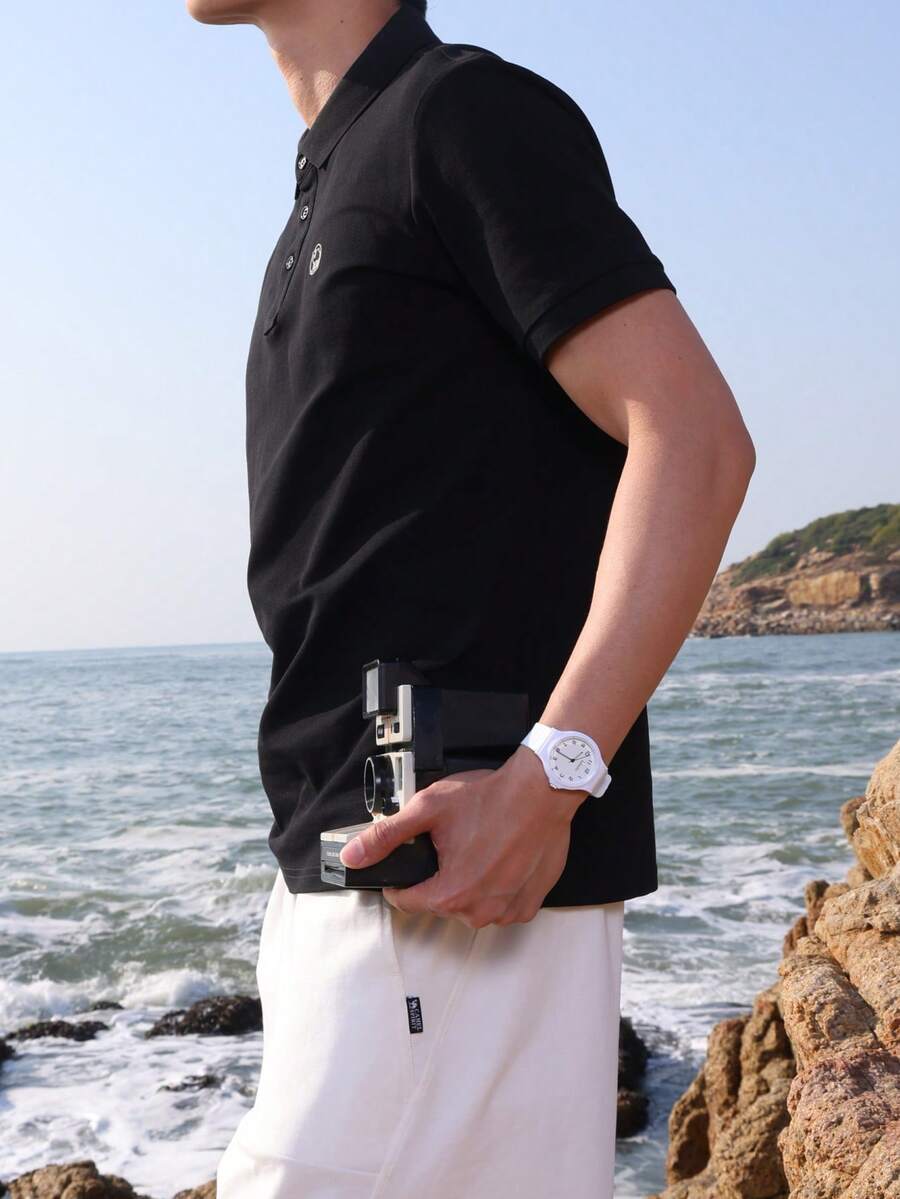 CAMEL CROWN Áo polo nam Sorona làm mát và kháng khuẩn, thoáng khí, cổ bẻ, phong cách công sở thường ngày, tay ngắn cho mùa xuân và mùa hè - Bóng đen ma quái - Xem 1