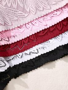FINETOO 5pcs/Pack Women's Full Lace Hollow Floral Mid-Waist Thong Panties, Romantic Sexy Lingerie, Suitable For Spring And Summer - Multicolor - View 6