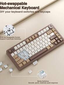 AULA Keyboard Gaming F75 81 Tombol, Tata Letak Kompak 75%, Konektivitas 3 Mode (USB-C / Bluetooth 5.0 / 2.4G), Peredam Kebisingan 5 Lapisan, Struktur O-Ring, Baterai 4000mAh, Tombol Volume Multi-Fungsi, Sakelar Hot-Swappable, Lampu Latar RGB, Tutup Tombol PBT, Hi-Fi - View 5