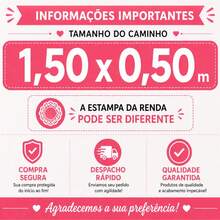 Caminho de Mesa em Renda Trilho de Mesa Decoração Cozinha  1,50x0,50 cm JCM - Branco - Visão 3