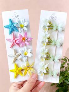 2/4/6pcs/Set Starfish Butterfly Flower Hair Clips Combination, Sweet Hair Accessories, Suitable For Girls And Women, Applicable For Daily, Vacation, Back To School Season - Multicolor - View 1