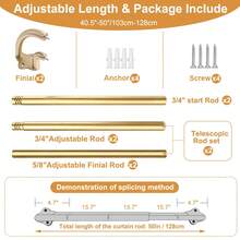 Black Double Curtain Rod, 32 To 58 Inches, Blackout Wrap-Around Curtain Rod For Windows, 0.75 Inch Room Blackout Telescopic Double Curtain Rod, Easy To Install Adjustable Heavy Duty Curved Splice Room Blackout Double Rod, All Metal Material, Aluminum Bracket - Double-layer Sunshade - Gold - View 16