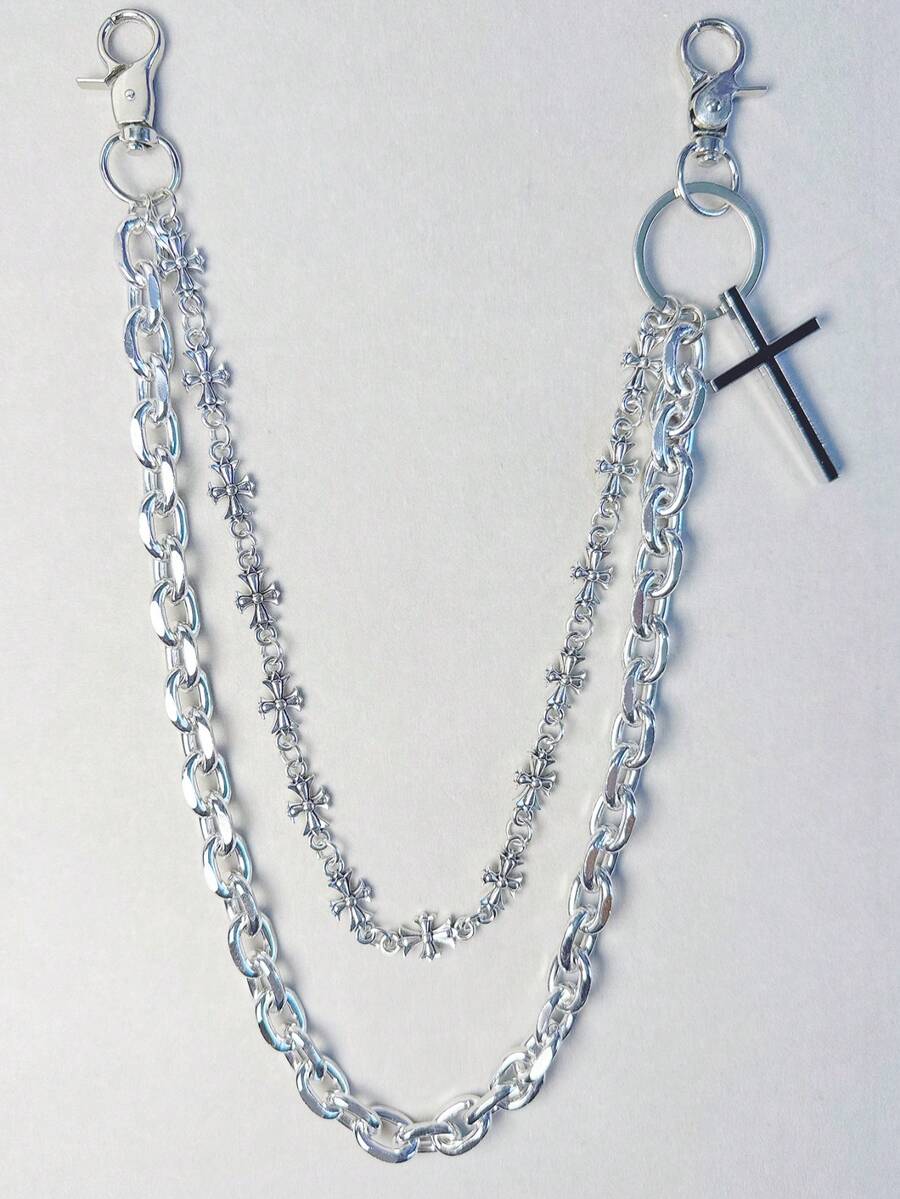 Cross Chain Pants Chain, Rhinestone Waist Chain With Lobster Clasp Pendant, Wallet Chain, Vintage Chain, Double Layer Chain, Hip Hop Punk, Jeans Chain, Pocket Chain, Men's Key Chain, Multi-Element - Multicolor 2 - View 1
