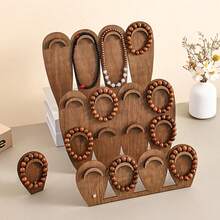 1pc Walnut Wood Jewelry Display Stand, Multi-Slot Bracelet & Necklace Holder, Beaded Jewelry Storage Rack, Desktop Display, Photography Prop, Accessory Storage Box, Saudi National Day - Multicolor - View 4