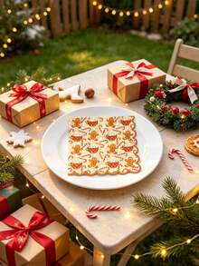 20pcs/1pc Christmas Themed Napkins, Printed With Gingerbread Man, Candy Cane And Snowflake Patterns, Wavy Edge Design, Suitable For Christmas Party Table Setting, Winter Themed Party, Christmas Dinner, Birthday Party And More - One Size Fits All - View 6