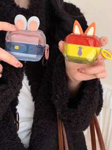 Color Block Women Police Rabbit Tie Fox Headphone Case Compatible With AirPods 4/3/2/1 Protective Cover 2nd Generation Apple Bluetooth Earphone Case Pro 1/2/3 - Fox - View 4
