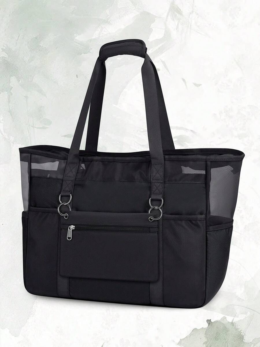 Large Capacity Beach Tote Bag For Women, Mesh Sandproof Travel Bag With Removable Pouch & Multi Storage Pockets