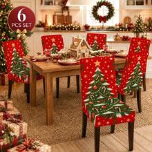 1/2/4/6/8pcs Christmas Tree Print Elastic Chair Covers, Removable, Washable, Easy To Clean, Suitable For All Seasons, Perfect For Holiday Home Decor, Fits Dining Room, Living Room And Kitchen - Multicolor - View 8
