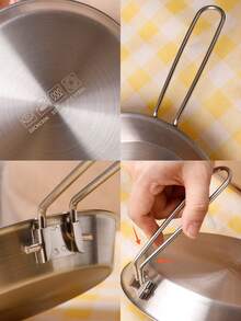 1pc304 Stainless Steel Camping Frying Pan With Foldable Handle, Portable Outdoor Skillet, Picnic BBQ Cookware For Egg Steak Grilling, 2 Sizes Optional - View 5