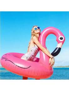 1pc Inflatable Upright Flamingo Swim Ring, Summer Pool Float, Deep Water Use Water Float (Non-Glowing, Non-Battery Version) - Flamingo Swimming Ring - View 3