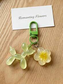 1pc Dopamine Transparent Balloon Dog Pendant, Flower Cartoon Puppy Keychain, Phone Strap, Women's Bag DIY Charm - Multicolor - View 6