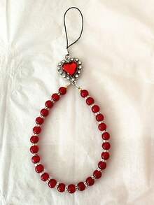 1pc Heart-Shaped Gemstone Fashion Glass Handmade Beaded Phone Case Charm - Multicolor - View 16