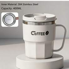 1pc 400ml 304 Stainless Steel Anti-Drop Mug With Lid, Multi-Purpose Water Cup, Coffee Travel Mug, Suitable For Office, Dorm And Home - White - View 4