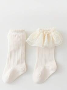 4 Pairs Girls Lace Mid-Calf Socks, Spring/Autumn Thin Cotton Seamless Baby Socks - Multicolor - View 5