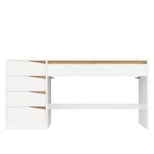 Desk 140x50 Cm With 5 Drawers, White/Oak-Look, Modern Computer Desk With Extra Large Work Surface, Vanity Table With Storage, Office Desk For Home Office, Bedroom And Study - 白色 - 查看 12